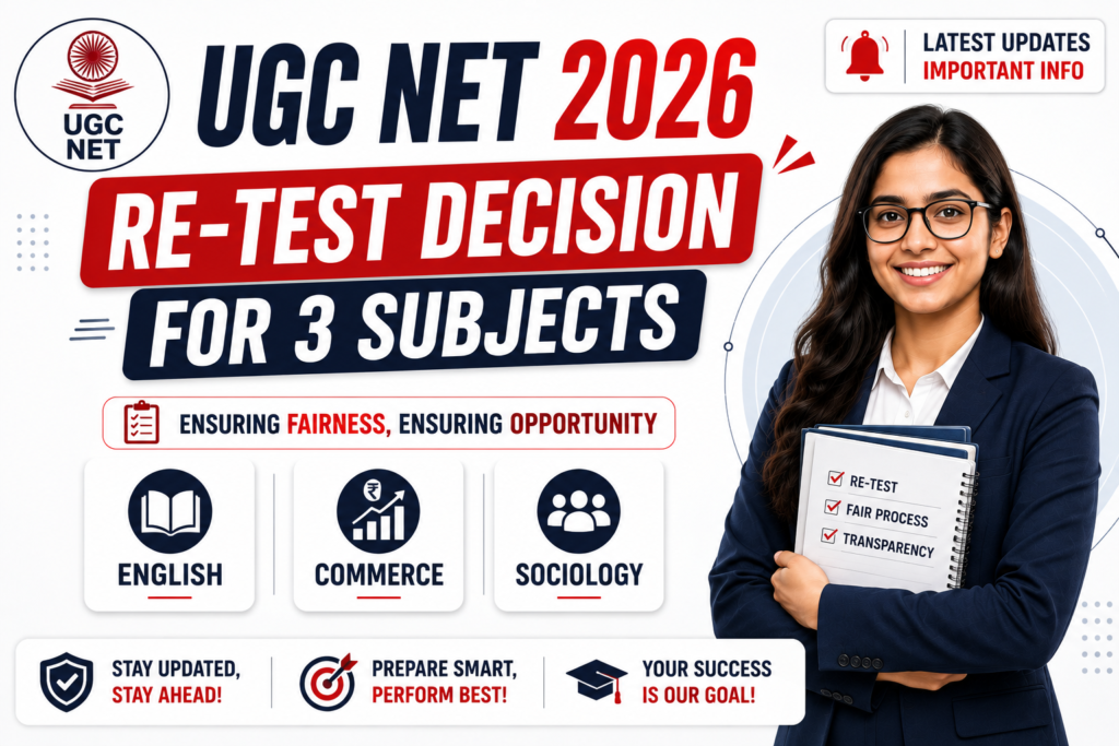 UGC NET 2026 Re-Test Decision for 3 Subjects (English, Commerce, Sociology)