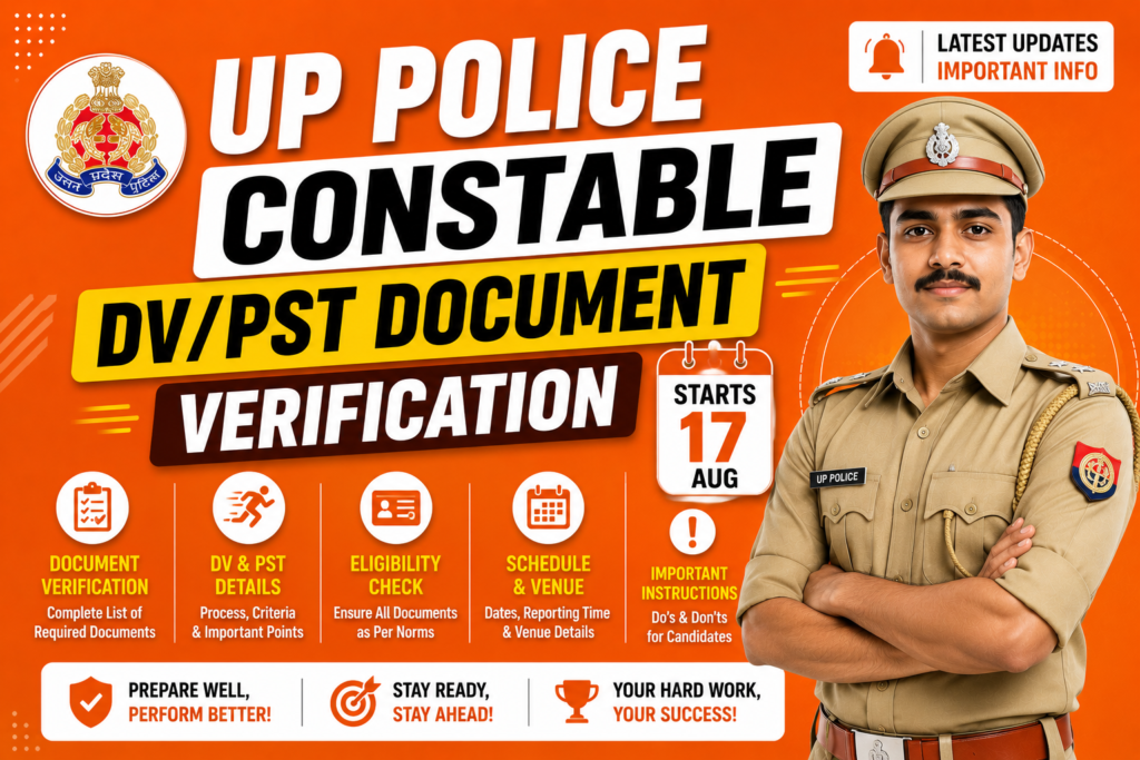 UP Police Constable DVPST Document Verification (Starts 17 Aug)