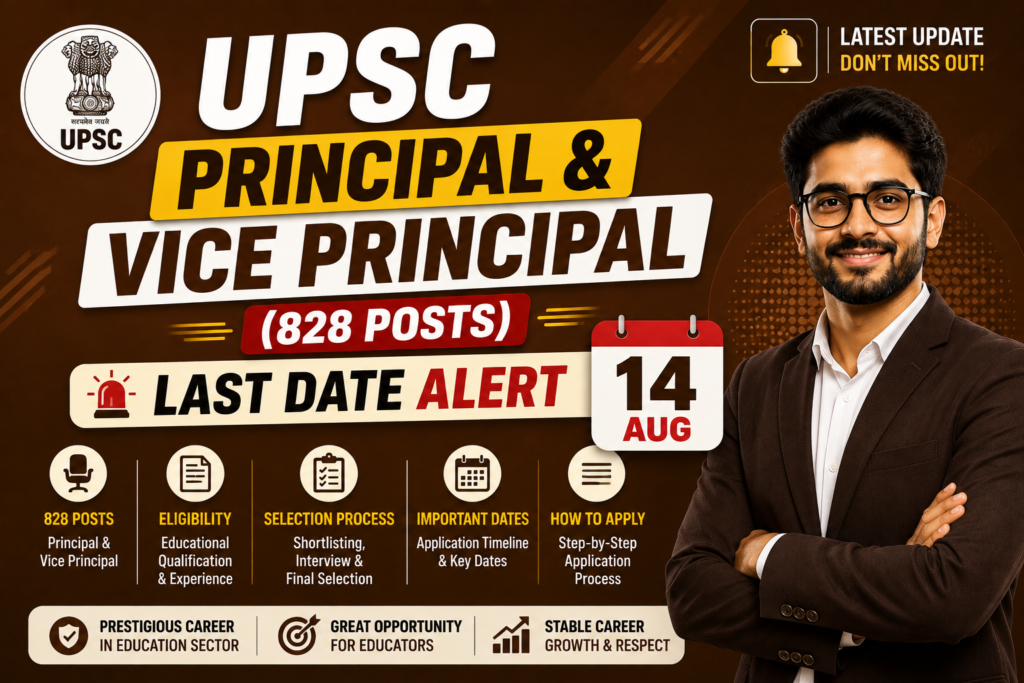 UPSC Principal & Vice Principal (828 Posts) - Last Date Alert (14 Aug)